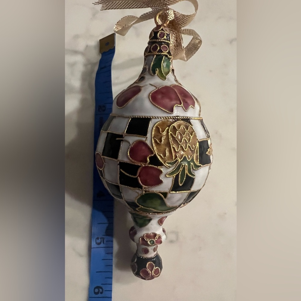 Vintage Fine Cloisonné Enamel Christmas Ornament Fruit Gold Trim Excellent